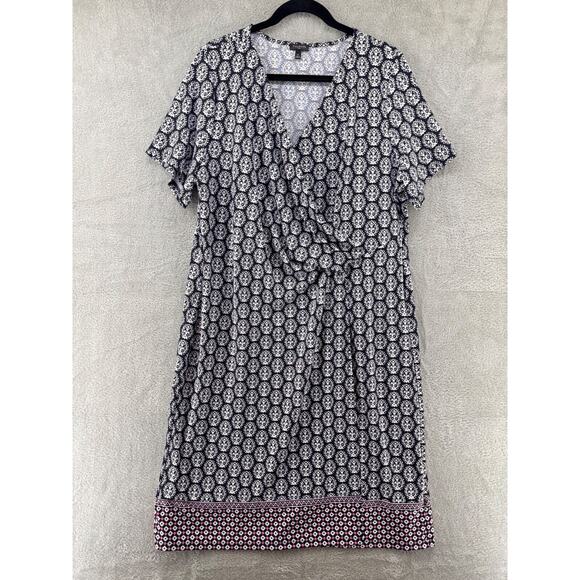 Talbots Dress Womens Plus 2X Black Jersey Stretch Midi Short‎ Sleeves Surplice - Picture 1 of 13